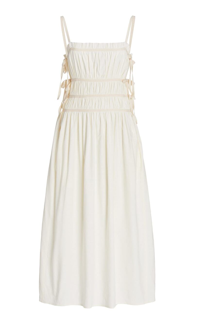 Cult Gaia Lola Ruched Linen Blend Midi Dress White - S